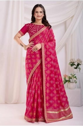sari rose en soie imprimée SR28191