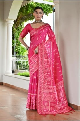 Sari en soie rose tissée de Bangalore SR29892
