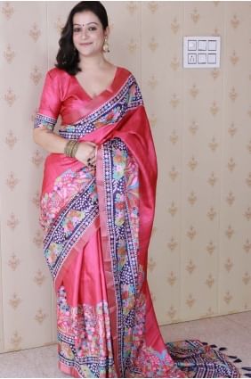 sari rose en tissage de soie tussar SR28502