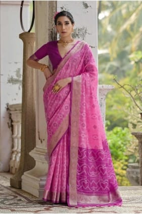 sari rose avec tissage de soie SR28164