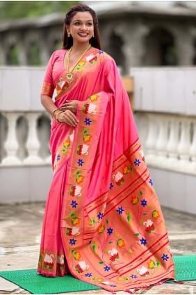 Sari en soie rose tissé SR29142