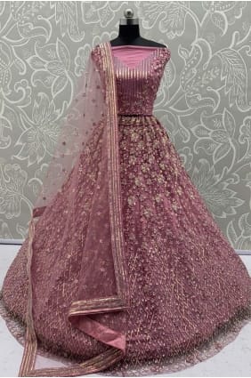 Lehenga Choli rose en résille à sequins avec dupatta LC8697