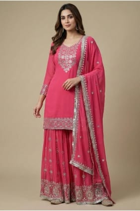 Ensemble palazzo rose en soie à sequins pour l'Aïd avec dupatta PZ4273