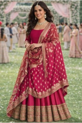 Robe longue en soie rose brodée GW1224