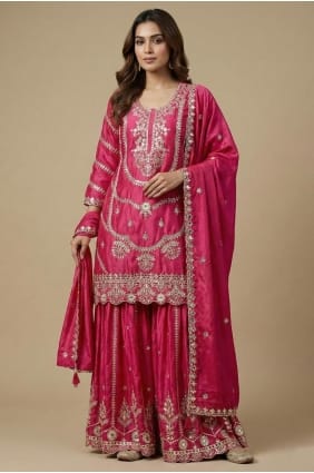 Ensemble palazzo rose en soie pour l'Aï PZ4268