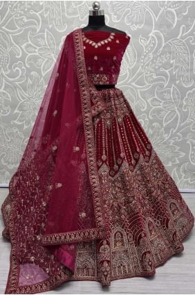 pink stone with moti wedding lehenga choli in velvet LC8344