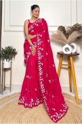 Sari en crêpe à fil rose SR28596