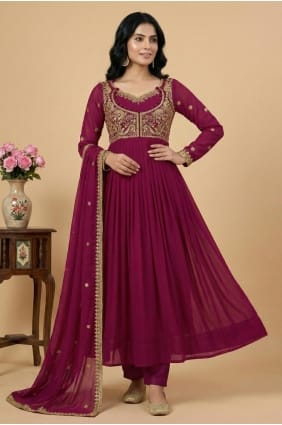 Salwar Kameez en fil de georgette rose AS4262
