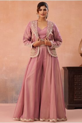 Ensemble palazzo en tissu brodé rose PZ4502