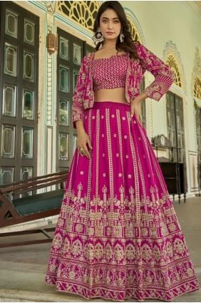 Lehenga choli rose en mousseline tissée avec dupatta LC8606