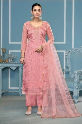 salwar kameez tissage rose en soie banarasi SK155350