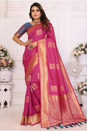 pink weaving sari in soft net SR28260