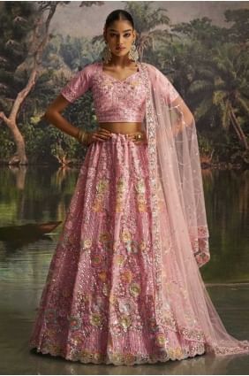 Lehenga Choli en filet doux rose avec tissage LC8644