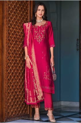 Salwar Kameez en viscose rose tissée SK155813