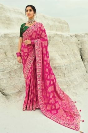 Sari de mariage en georgette avec tissage en rose SR28841