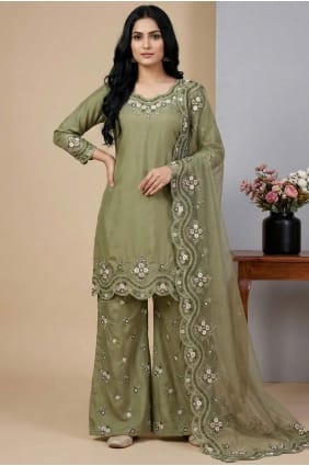 Costume Palazzo vert pista en soie à paillettes PZ4338