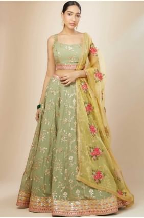 Pista Lehenga Choli en georgette à paillettes LC8581