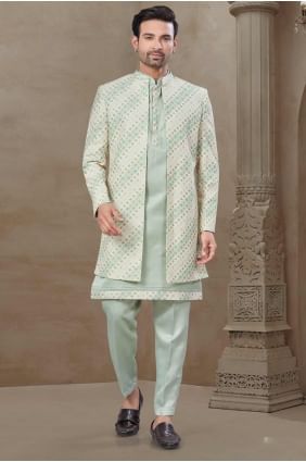 Pyjama kurta pista pour homme avec gilet en soie à imprimé KURR521