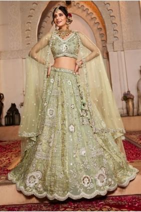 choli lehenga brodé en tissu pista avec dupatta LC8352