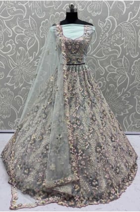 Lehenga choli brodé en fil de filet bleu poudre LC8681