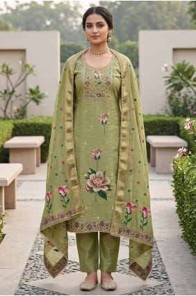Salwar Kameez en coton imprimé vert SK15879
