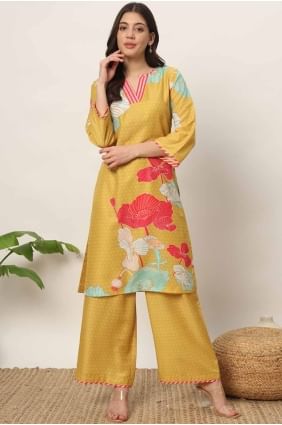 Kurti en coton imprimé jaune KTI2638