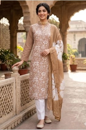 Salwar Kameez en coton Mouve imprimé SK15891