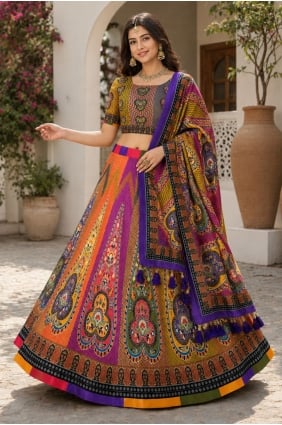 Lehenga Choli multicolore en coton imprimé LC9266