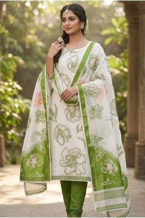 Salwar Kameez en coton imprimé blanc cassé SK15881