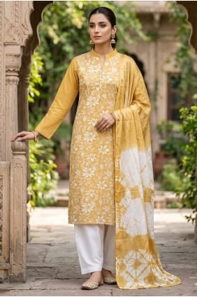 Salwar Kameez moutarde en coton imprimé SK15889