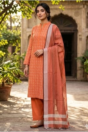 Salwar Kameez orange en coton imprimé SK15894