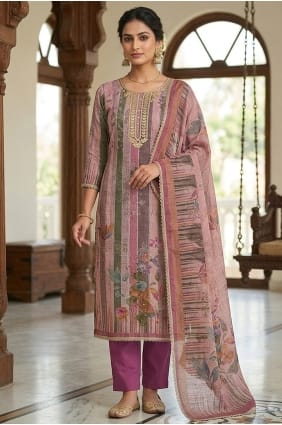 Salwar Kameez violet en coton imprimé SK159072
