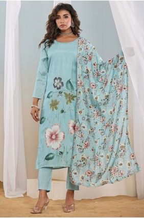 Salwar Kameez bleu ciel imprimé crêpe SK155769