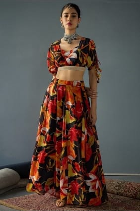 Lehenga Choli en georgette noire brodée LC9064
