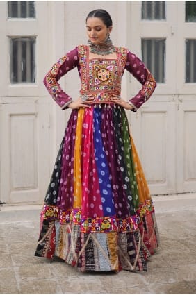 Lehenga Choli imprimé en georgette multicolore avec dupatta LC9092