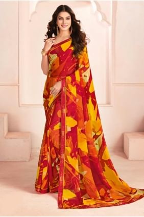 sari multicolore en georgette imprimée avec chemisier SR28407