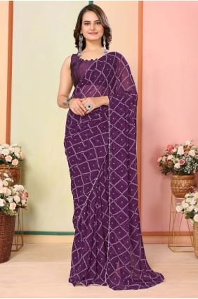 sari violet en georgette imprimée avec chemisier SR28487