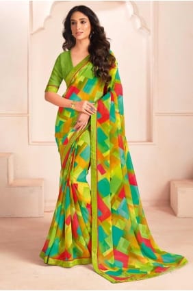 sari en georgette imprimé vert clair SR28410