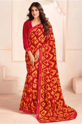 Sari en georgette imprimé rouge SR28411