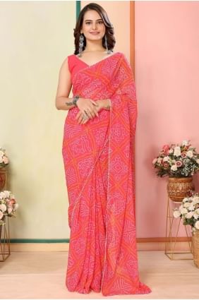 sari en georgette imprimé en rouge SR28483