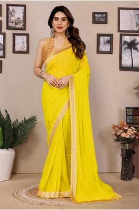 Sari en georgette imprimée jaune SR29361