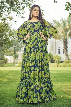 Robe verte en georgette imprimée GW1314