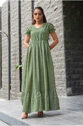 Robe verte en polycoton imprimée GW1329