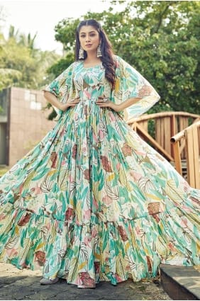 Robe longue multicolore en rayonne imprimée GW1310