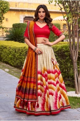 Lehenga Choli multicolore en soie imprimée LC9025