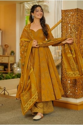 Ensemble palazzo en mousseline moutarde à imprimé PZ4451