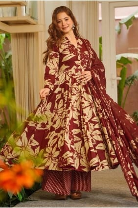 Ensemble palazzo bordeaux en mousseline imprimée PZ4453