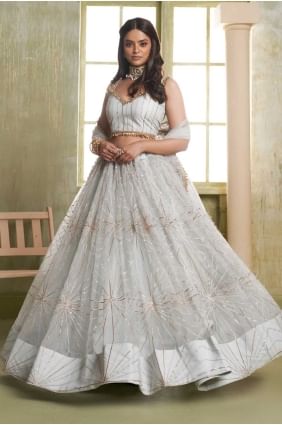 Ensemble choli Lehenga en filet imprimé gris clair LC8685