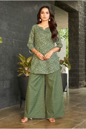 Ensemble palazzo en polycoton vert imprimé PZ4511
