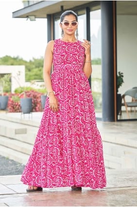 Robe rose en polycoton imprimée GW1331